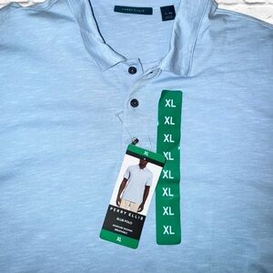 NWT Perry Ellis Slub Polo Shirt Light Blue XL Moisture Wicking Breathable